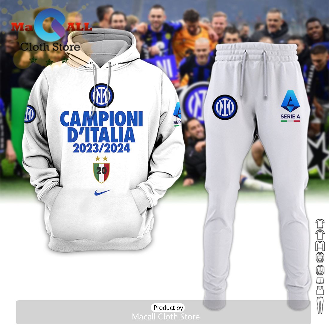 Premium Inter Milan D’Italia 23-24 Campioni White Hoodie And Pants