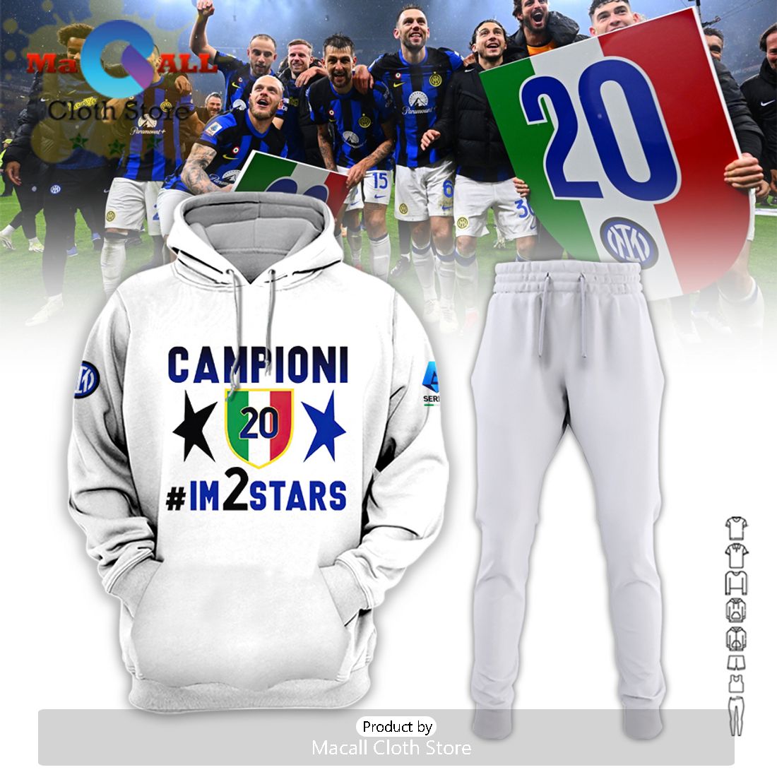 Serie A Champions Inter Milan All Over Printed White Hoodie And Pants