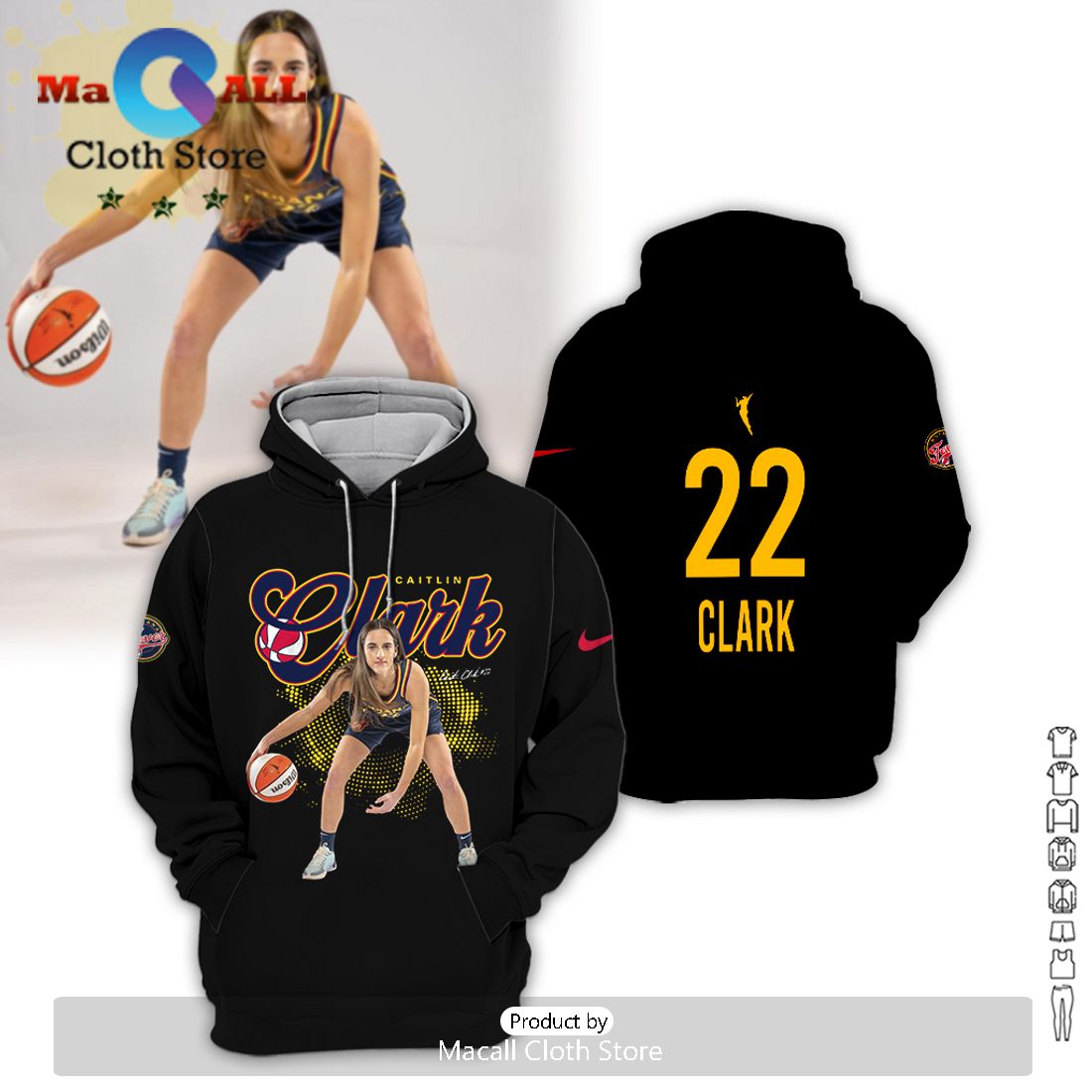 Caitlin Clark Indiana Fever All Over Printed Black Hoodie Caitlin Clark Indiana Fever All Over Printed Black Hoodie