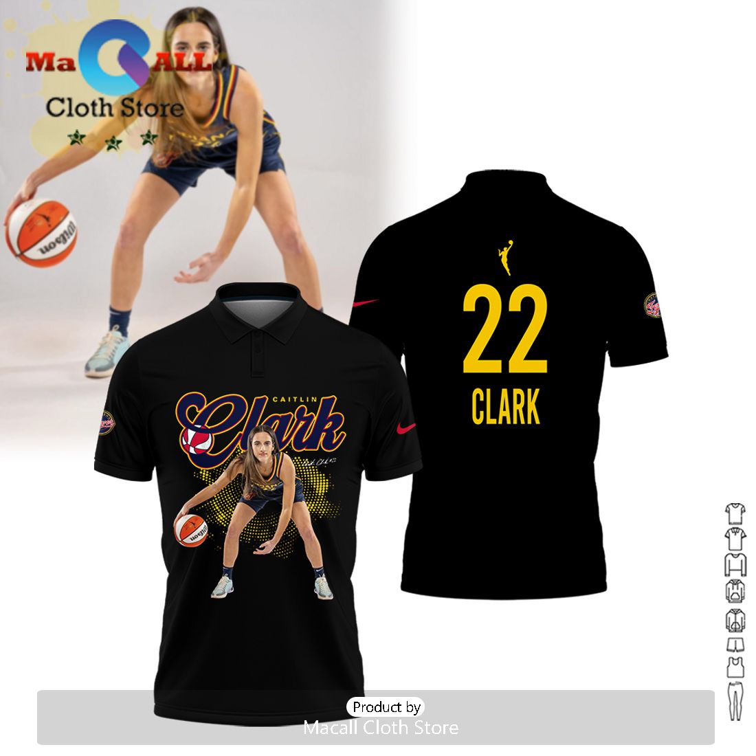 Caitlin Clark Indiana Fever All Over Printed Black Polo