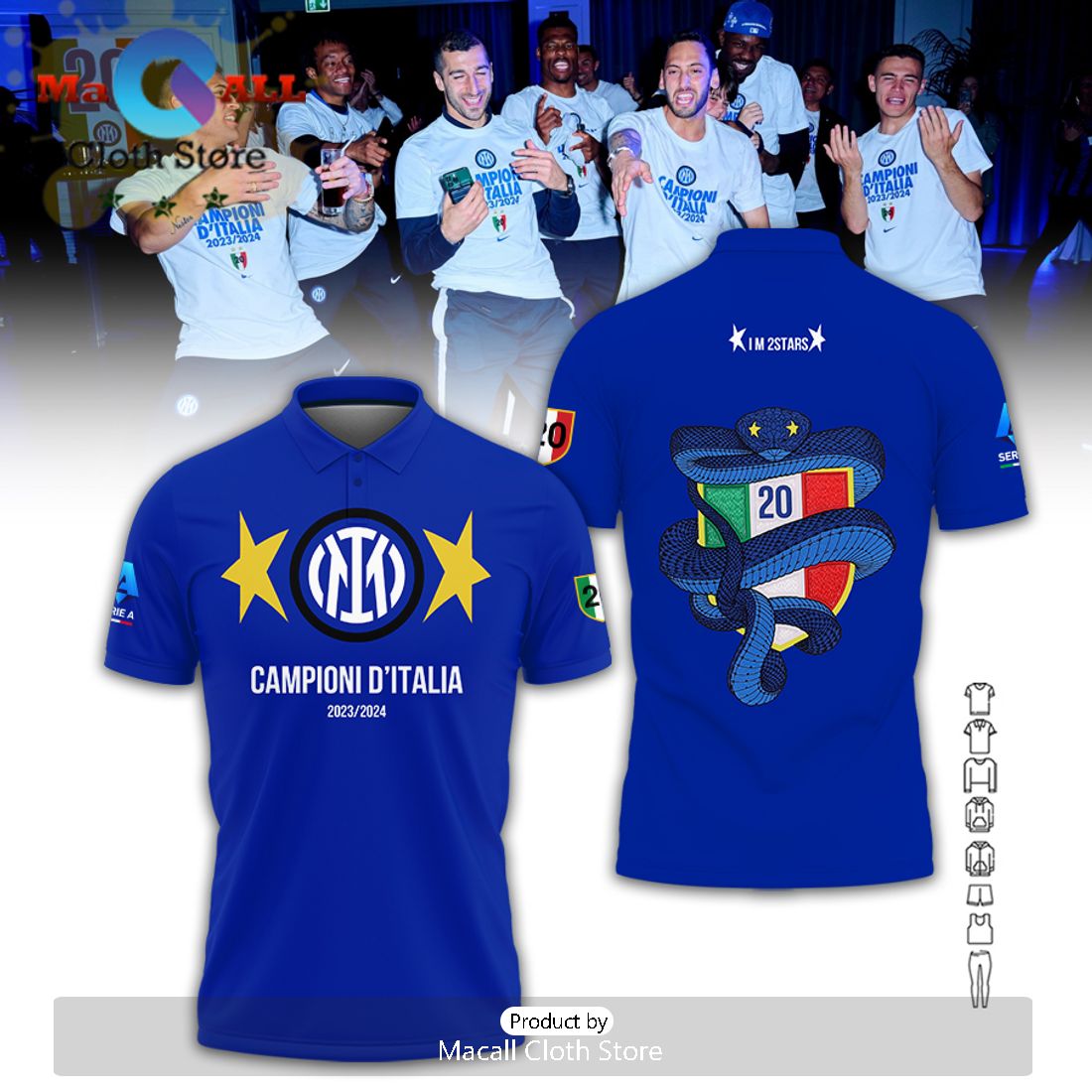 Campioni D’Italia 2024 Inter Milan Blue Polo