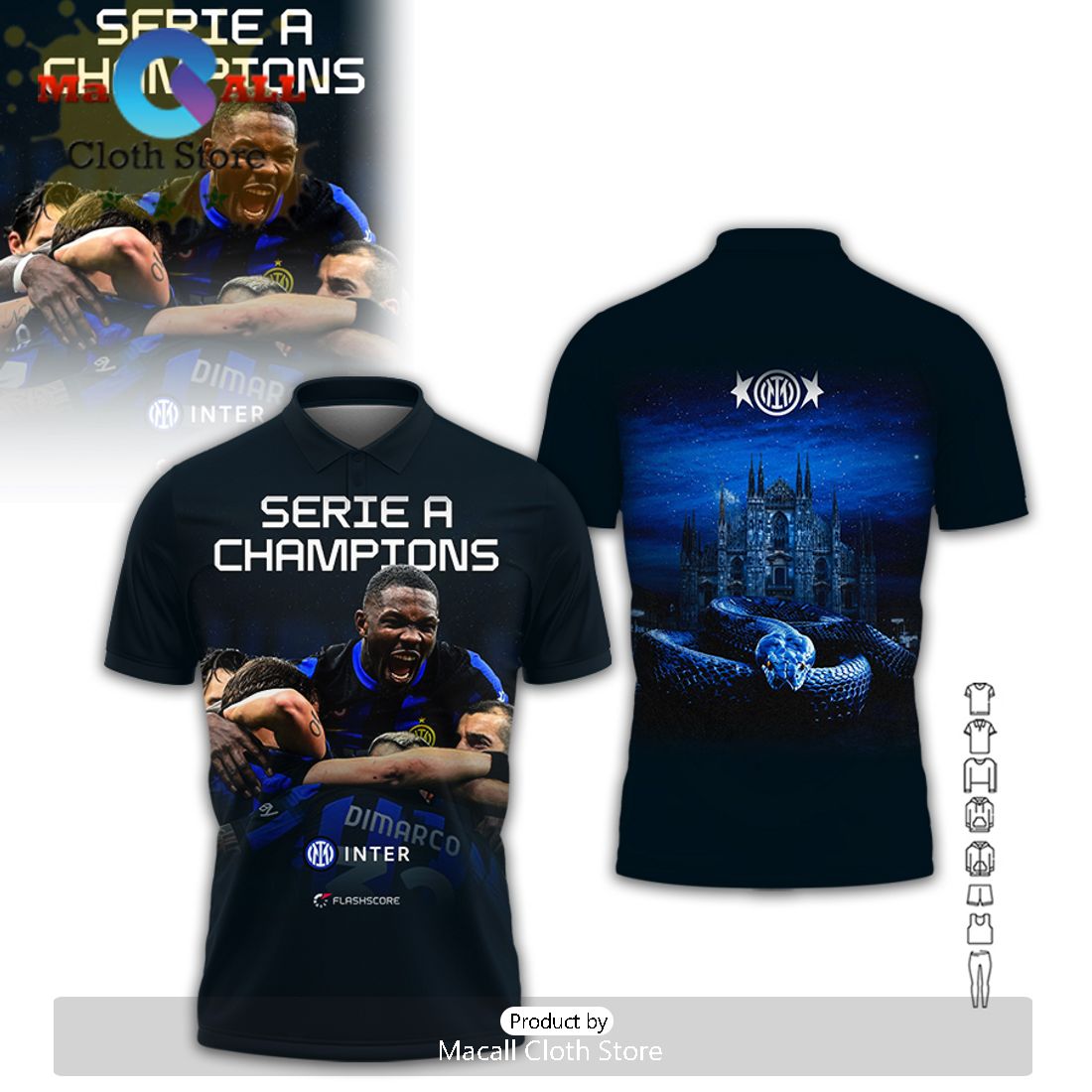 Inter Milan Serie A Champions Black Printed Polo