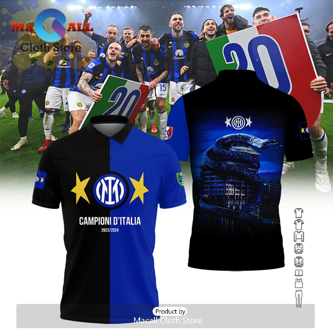 Inter Milan Serie A Champions Mix Color Polo All Over Printed