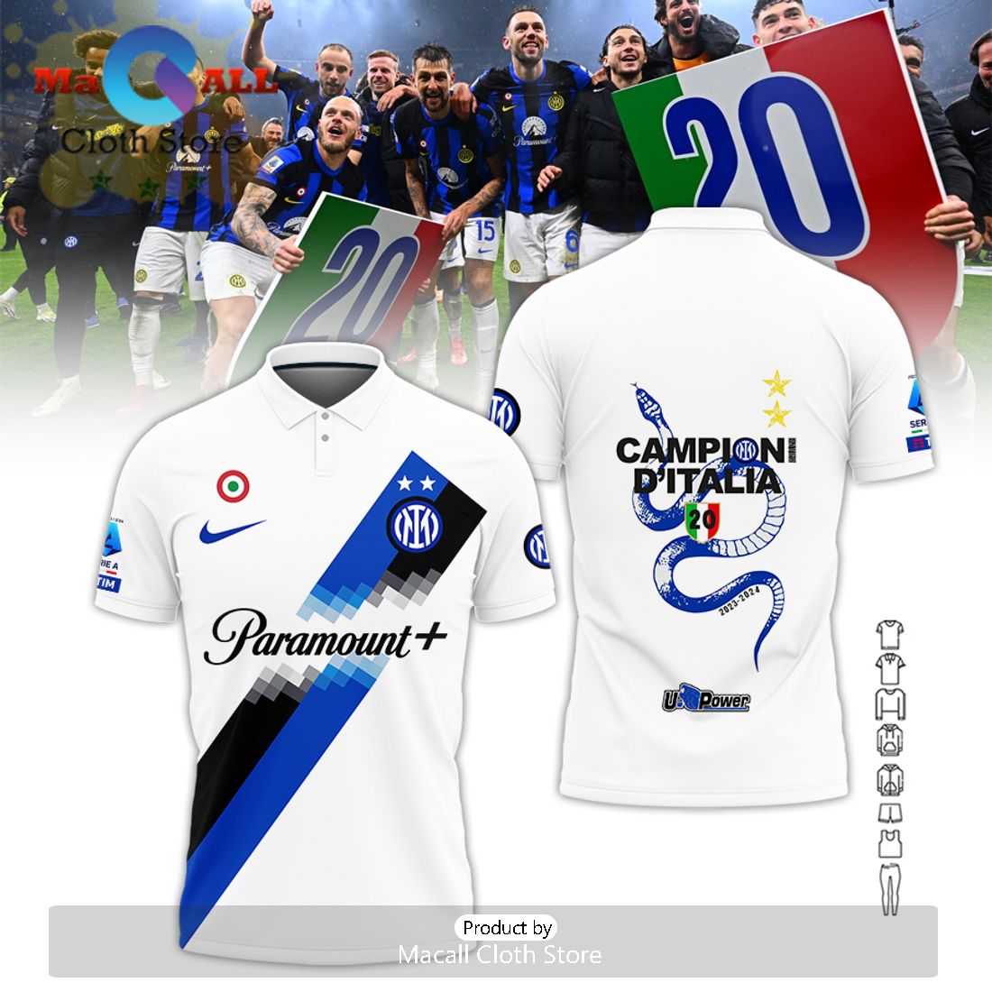 Inter Milan Serie A Champions White Polo All Over Printed