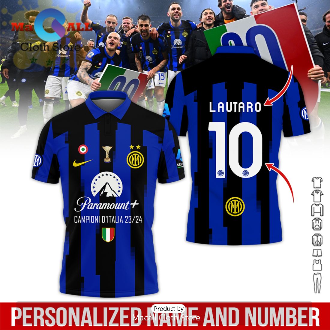 Personalized Inter Milan Serie A Champions Navy Clothes Polo