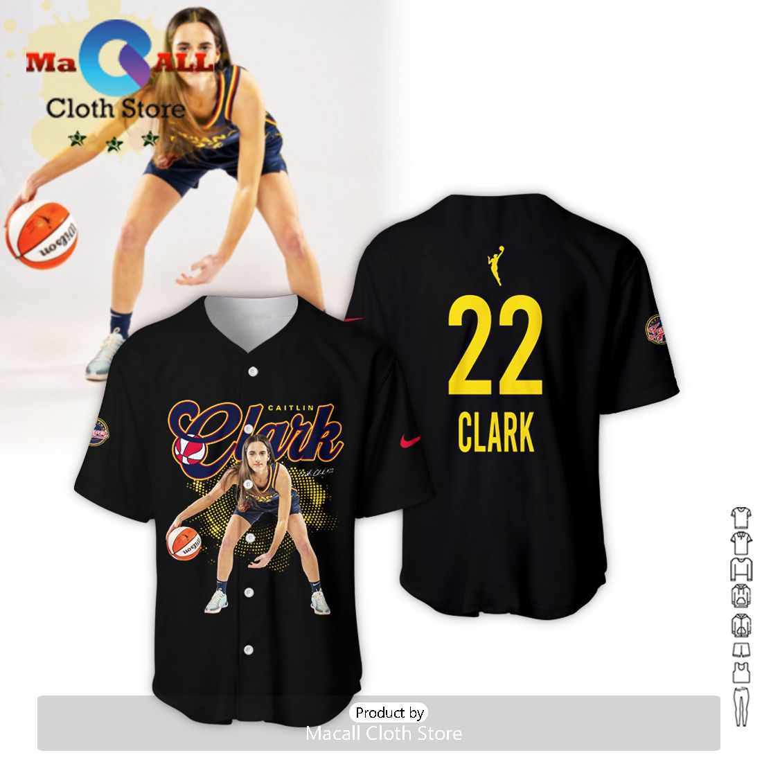 Caitlin Clark Indiana Fever All Over Printed Black Baseball Jersey