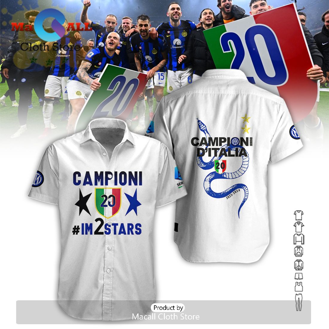 Serie A Champions Inter Milan All Over Printed White Hawaiian Shirt