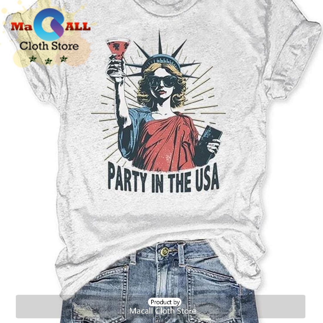 Women’s Party In The USA Print Round Neck T-Shirt