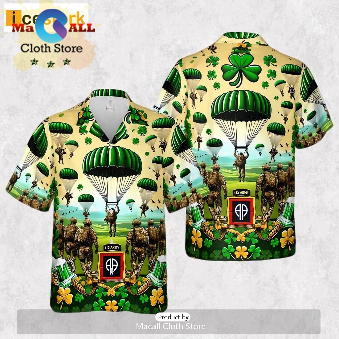 US Army 82nd Airborne Division St Patrick’s Day Hawaiian Shirt