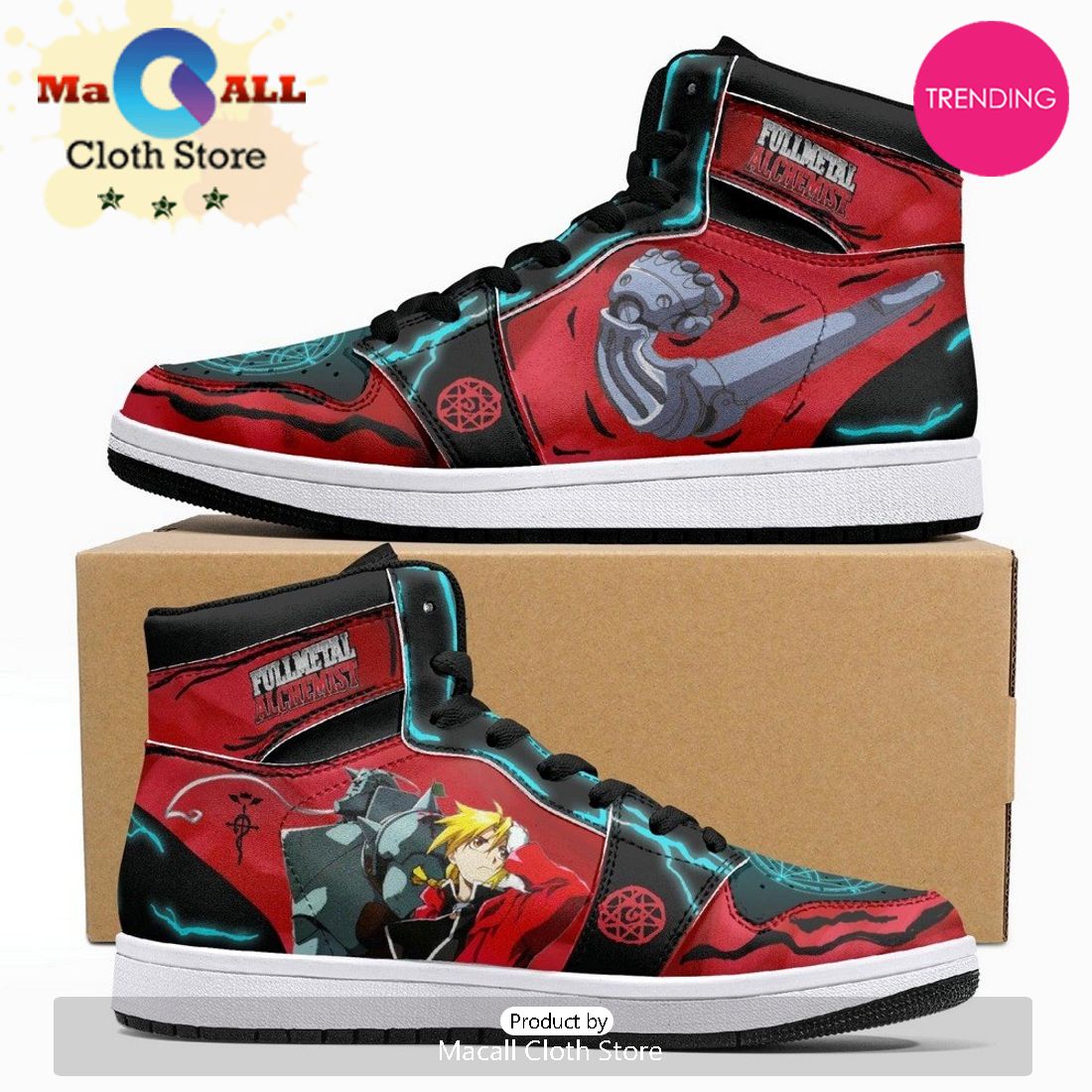 Edward And Alphonse Elric Fullmetal Alchemist JD1 High Top Shoes