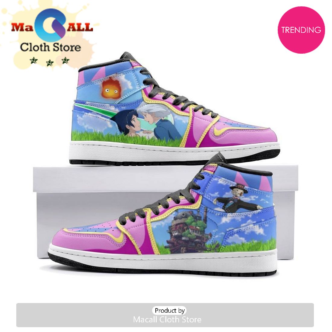 Howl And Sophie Howl’s Moving Castle Air Jordan 1 High Top Shoes