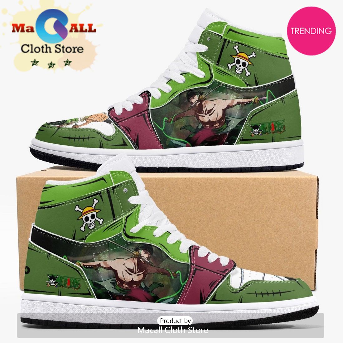 One Piece Roronoa Zoro Santoryu Three Swords AJ1 High Top Shoes