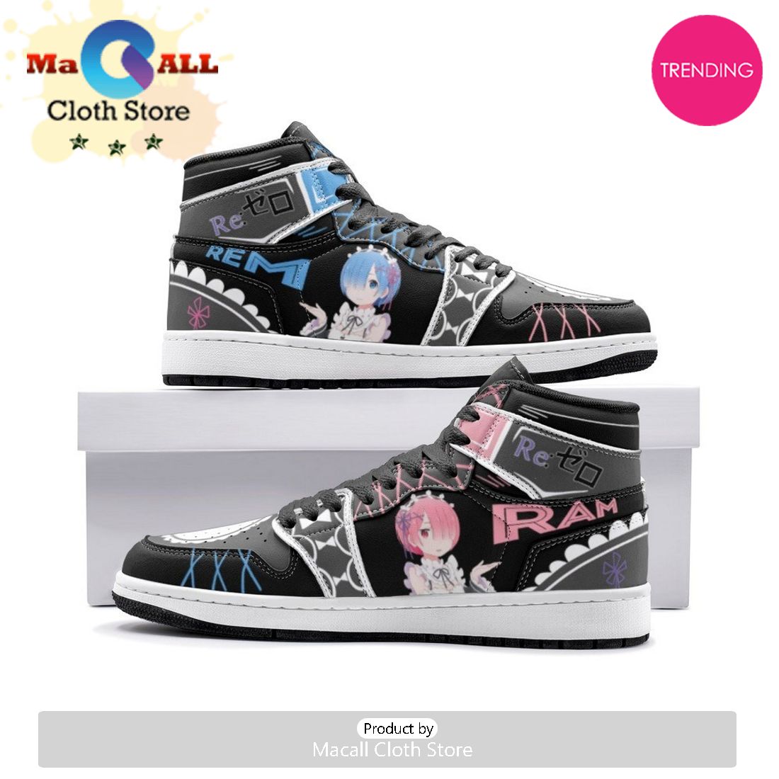 Rem And Ram Rezero Air Jordan 1 High Top Shoes