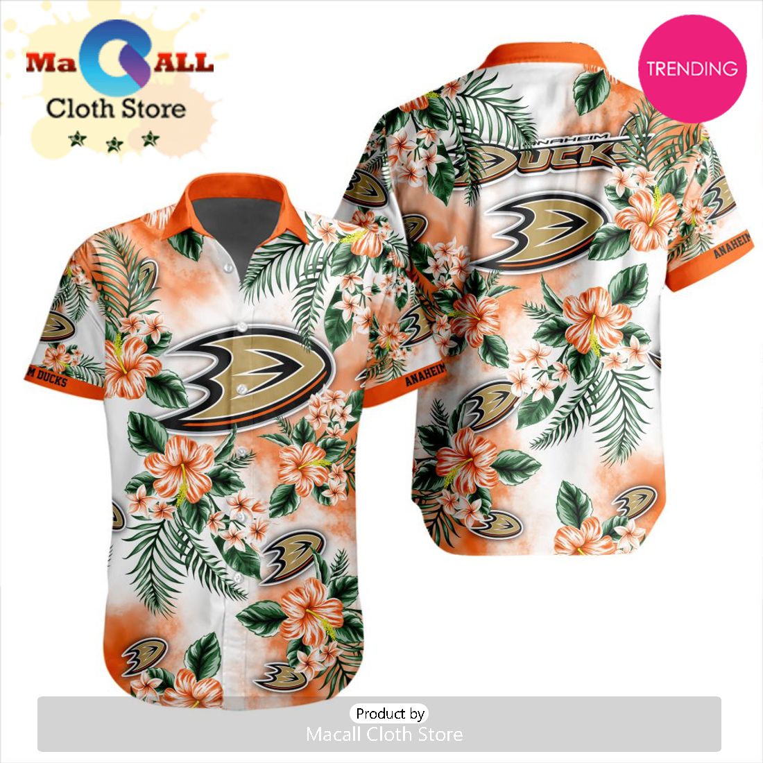 NHL Anaheim Ducks Premium Hawaiian Design Button Shirt NHL Anaheim Ducks Premium Hawaiian Design Button Shirt