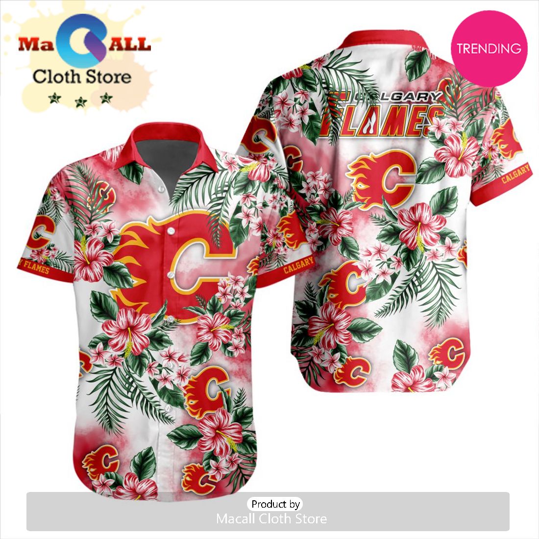 NHL Calgary Flames Premium Hawaiian Design Button Shirt NHL Calgary Flames Premium Hawaiian Design Button Shirt