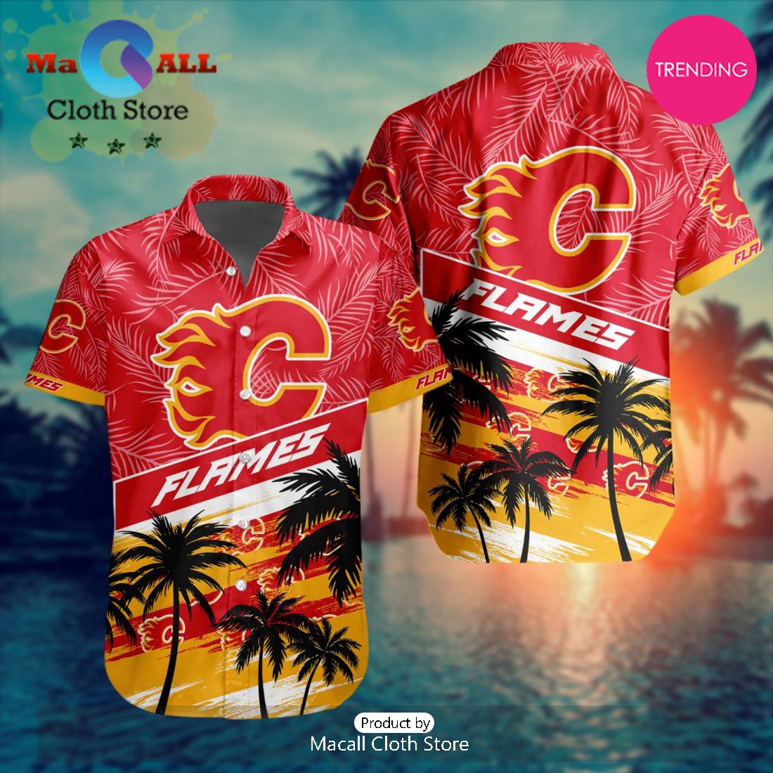 NHL Calgary Flames Special Hawaiian Design Button Shirt