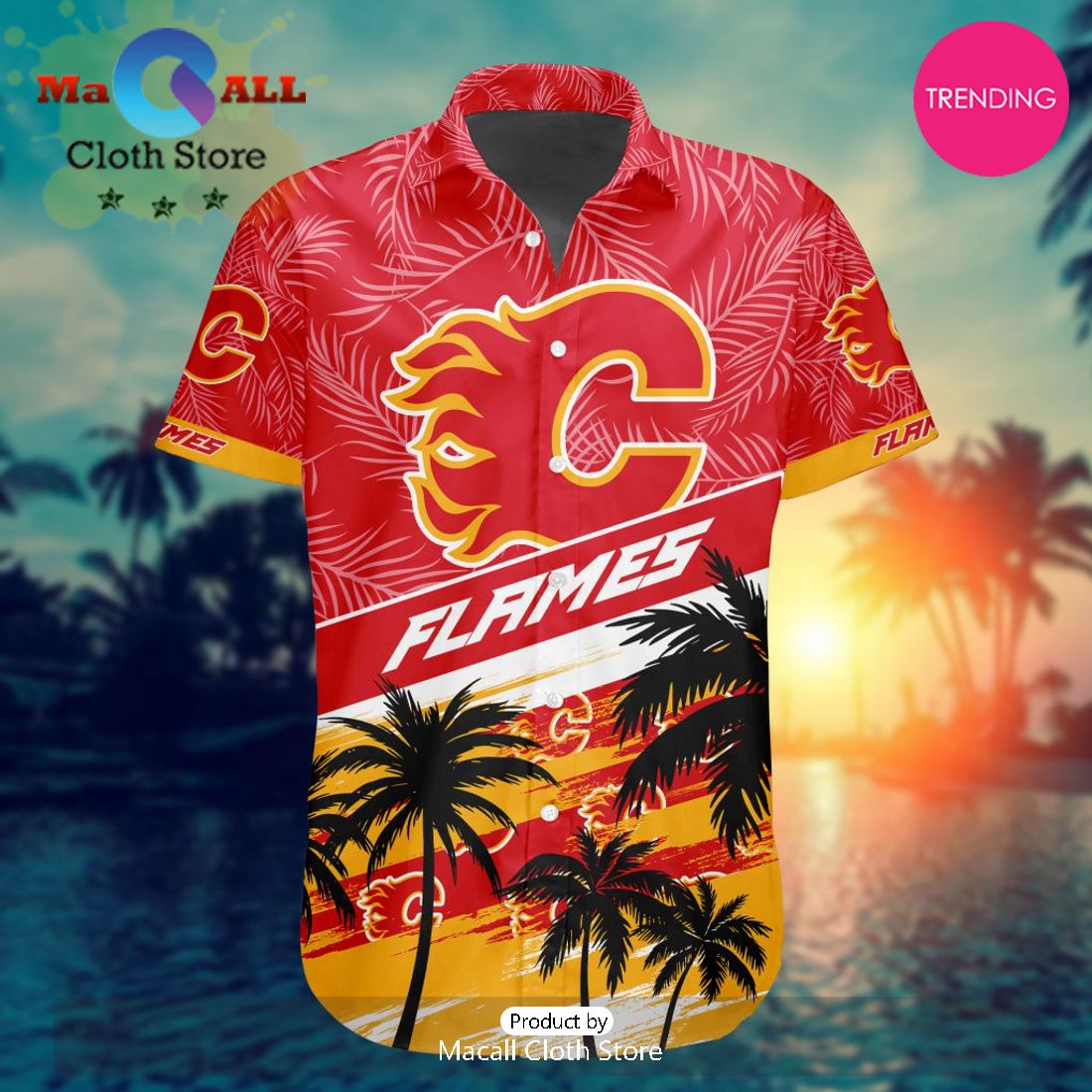 NHL Calgary Flames Special Hawaiian Design Button Shirt