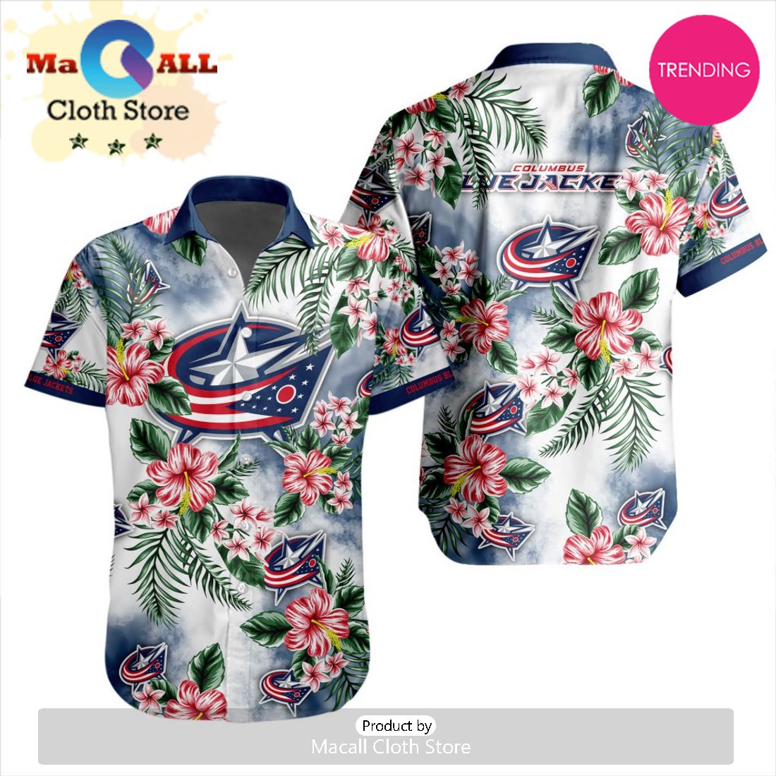 NHL Columbus Blue Jackets Premium Hawaiian Design Button Shirt