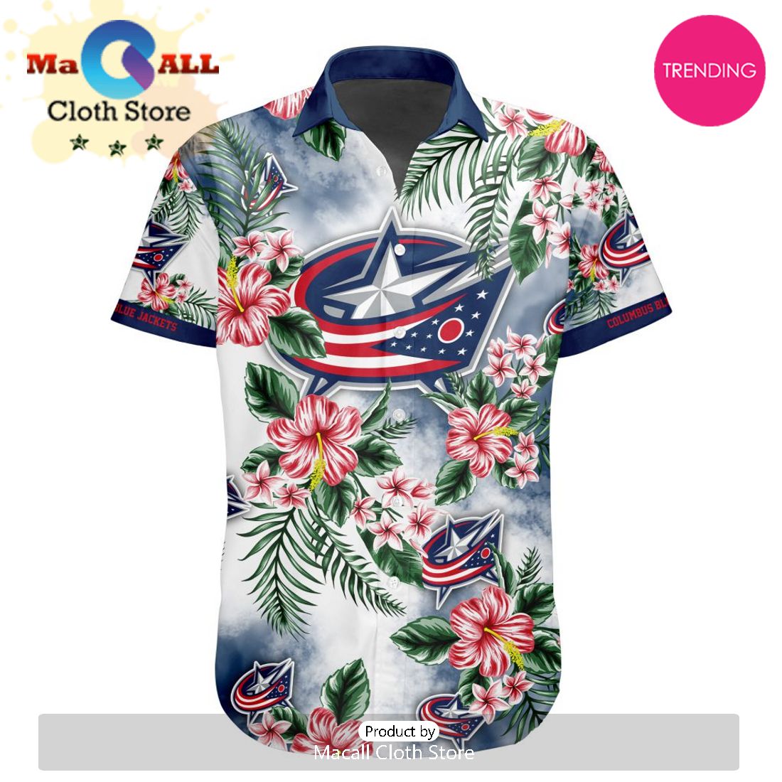 NHL Columbus Blue Jackets Premium Hawaiian Design Button Shirt