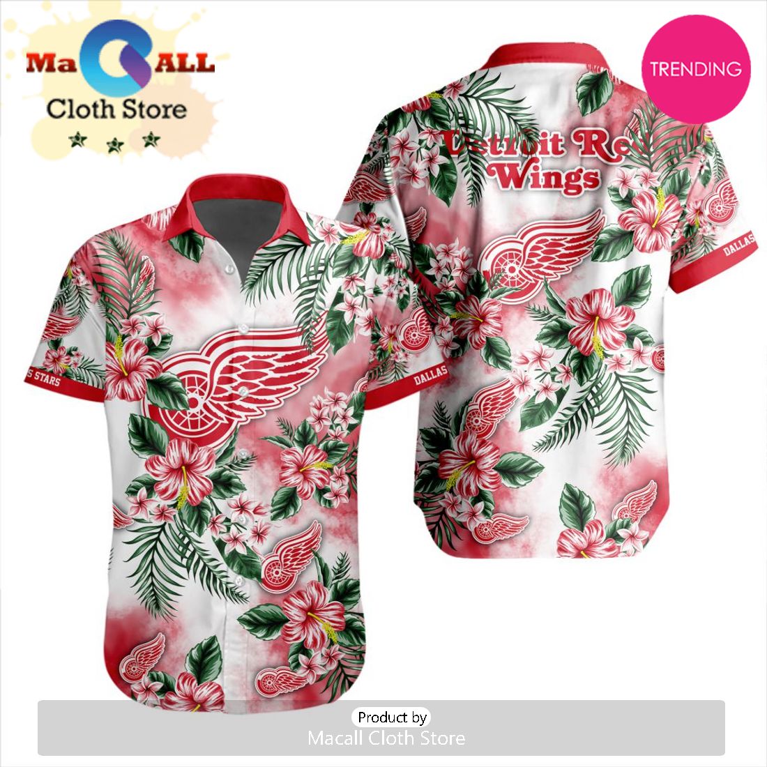 NHL Detroit Red Wings Premium Hawaiian Design Button Shirt