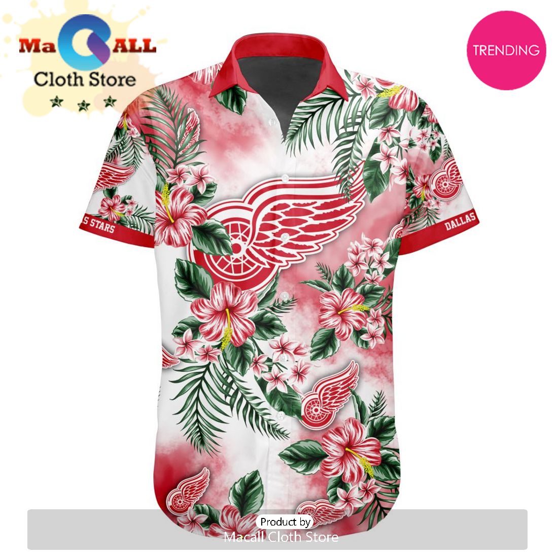 NHL Detroit Red Wings Premium Hawaiian Design Button Shirt