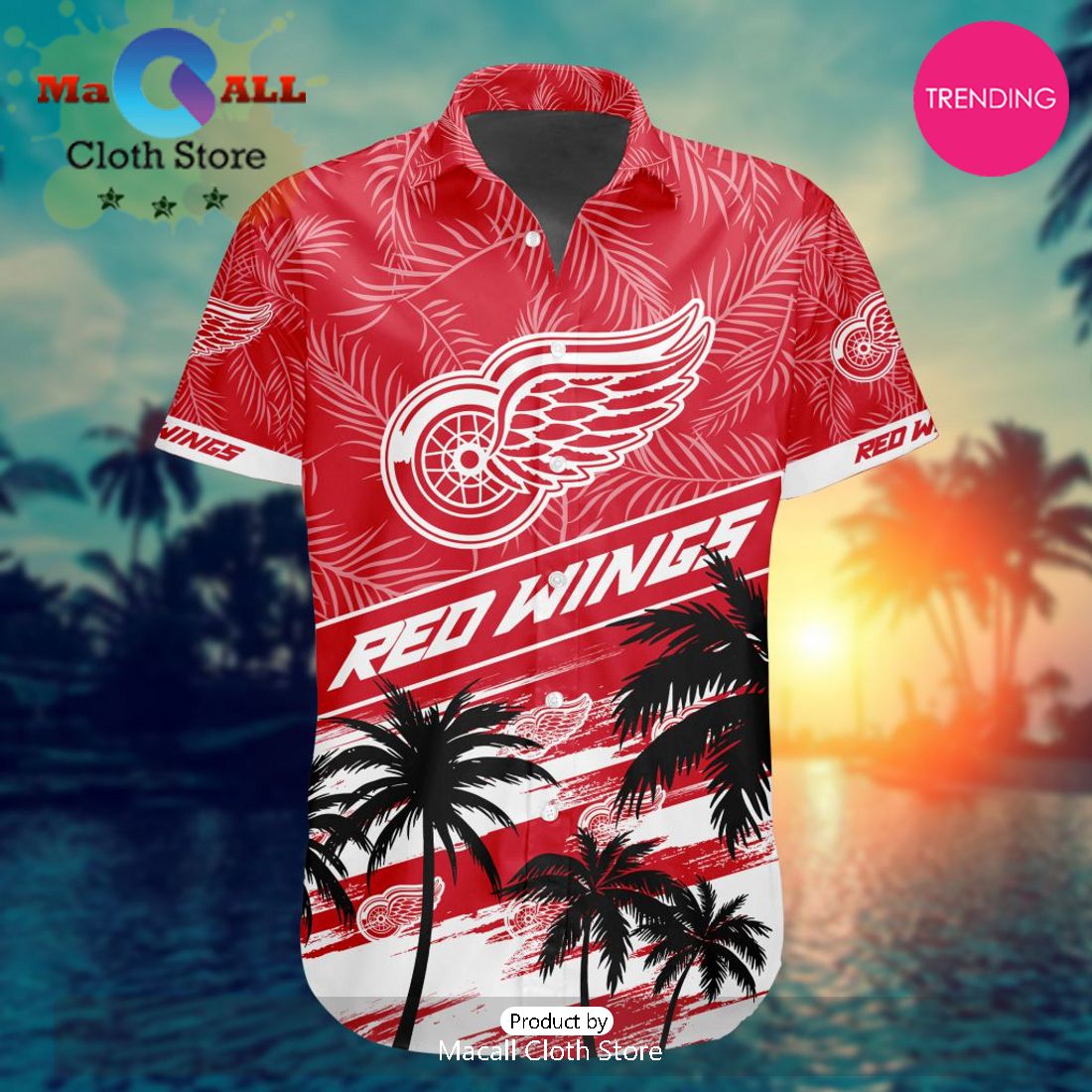 NHL Detroit Red Wings Special Hawaiian Design Button Shirt