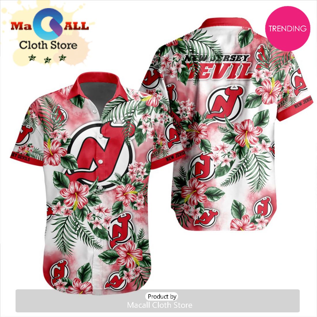 NHL New Jersey Devils Premium Hawaiian Design Button Shirt