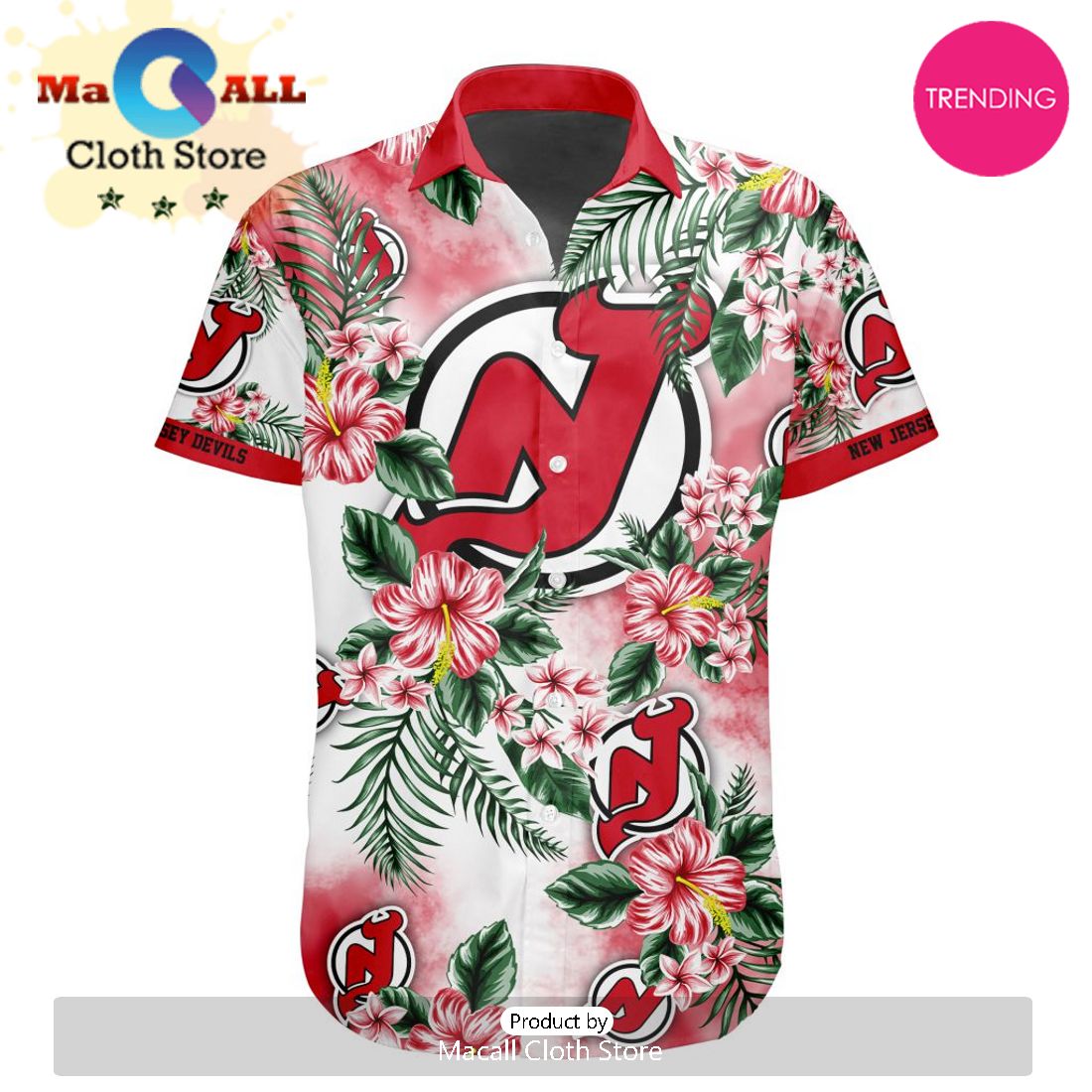 NHL New Jersey Devils Premium Hawaiian Design Button Shirt