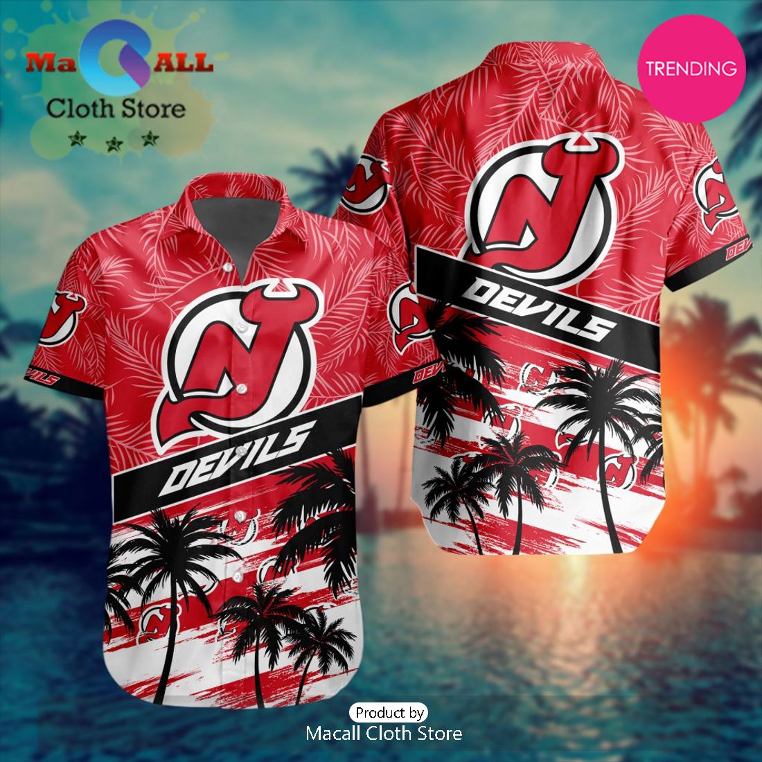 NHL New Jersey Devils Special Hawaiian Design Button Shirt