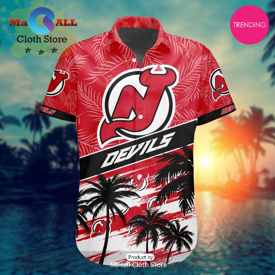 NHL New Jersey Devils Special Hawaiian Design Button Shirt