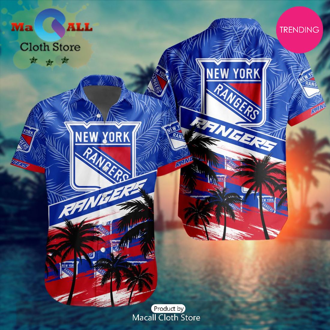 NHL New York Rangers Special Hawaiian Design Button Shirt