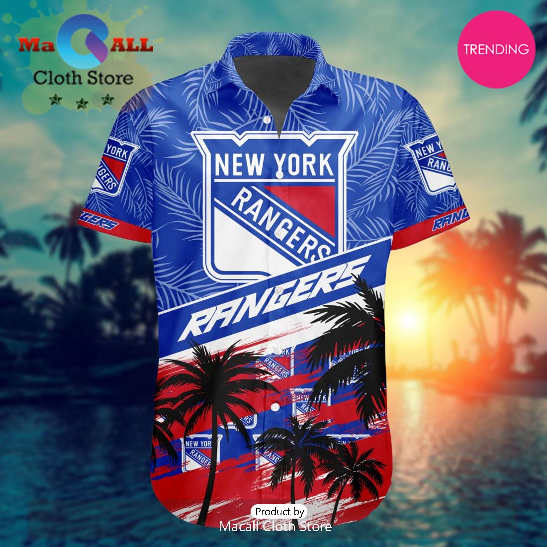 NHL New York Rangers Special Hawaiian Design Button Shirt