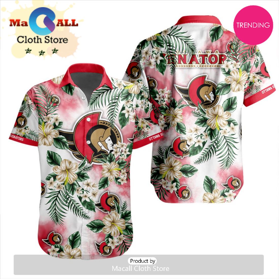 NHL Ottawa Senators Premium Hawaiian Design Button Shirt
