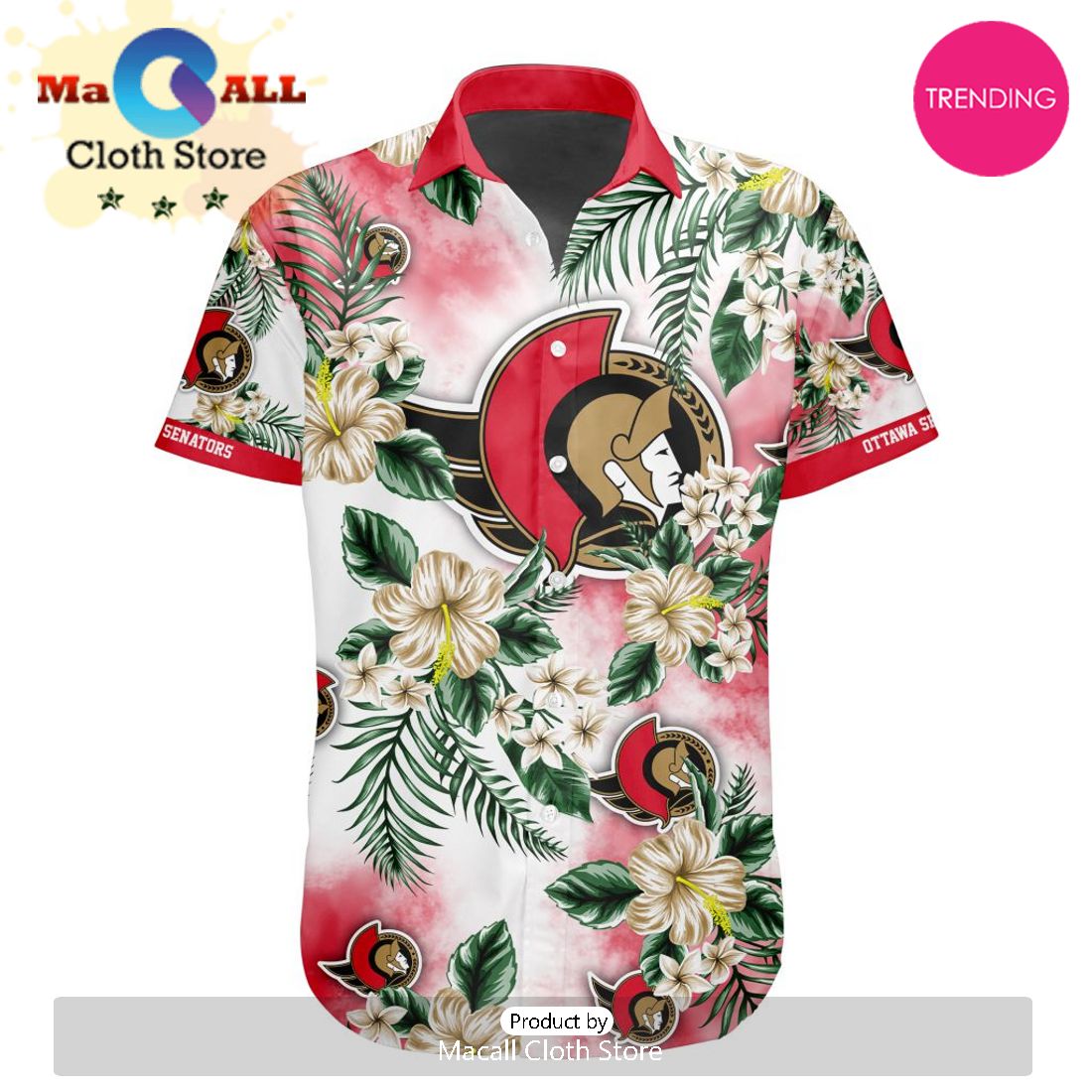 NHL Ottawa Senators Premium Hawaiian Design Button Shirt