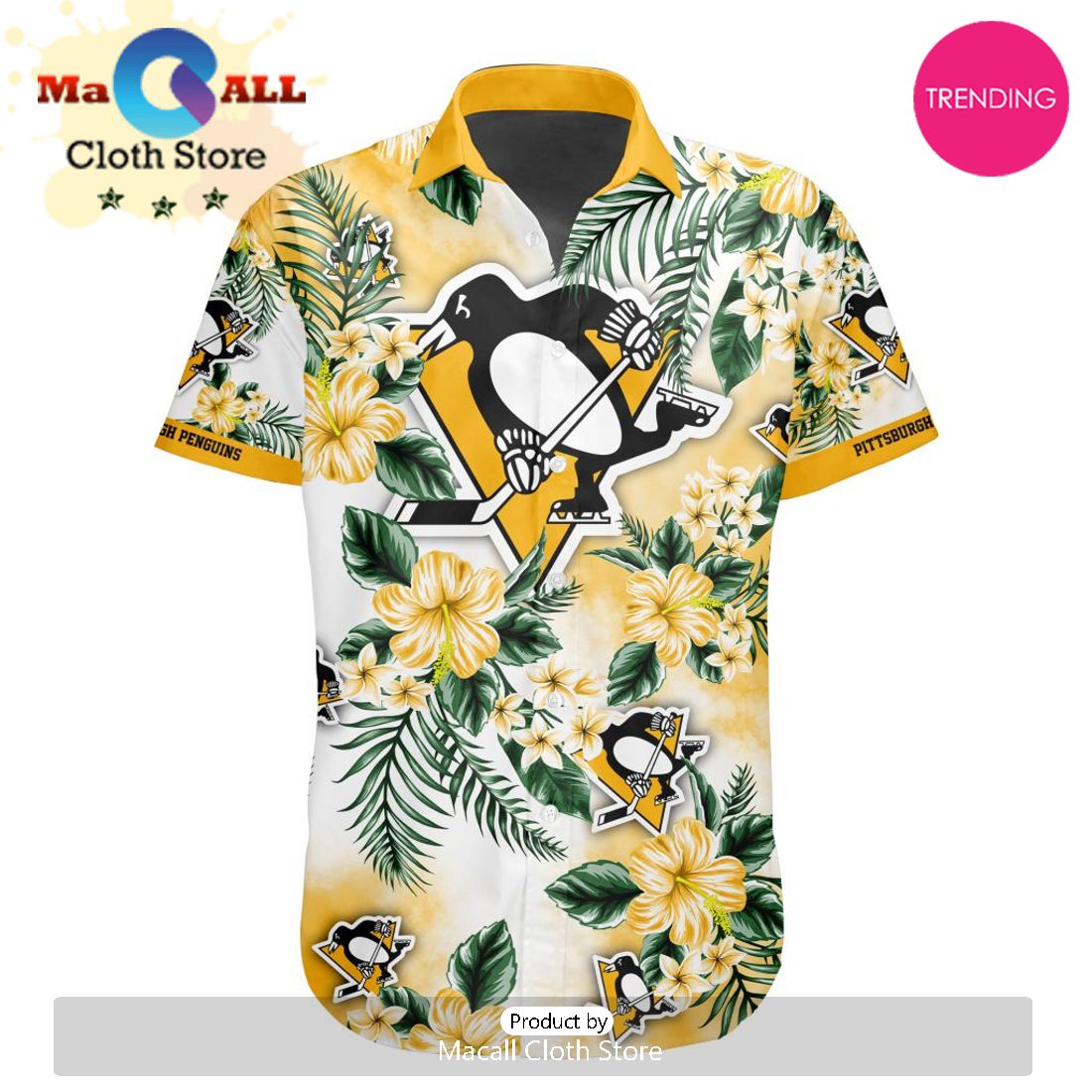 NHL Pittsburgh Penguins Premium Hawaiian Design Button Shirt