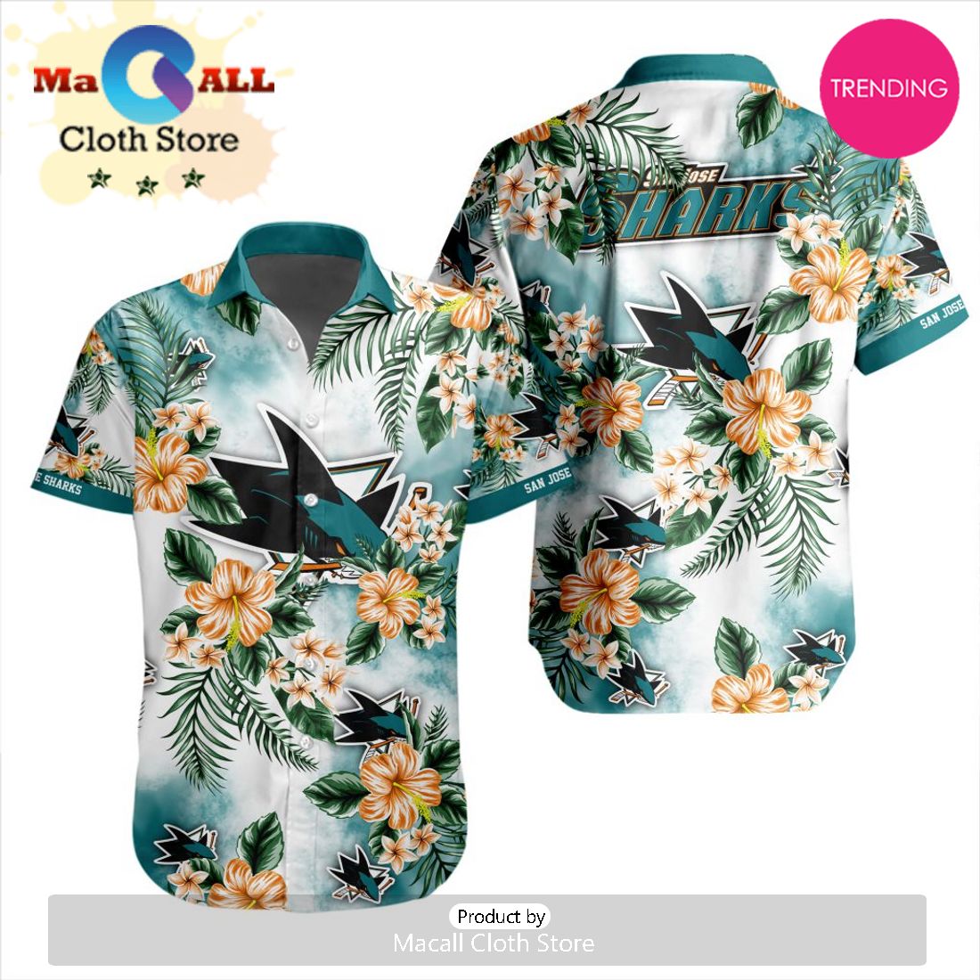 NHL San Jose Sharks Premium Hawaiian Design Button Shirt