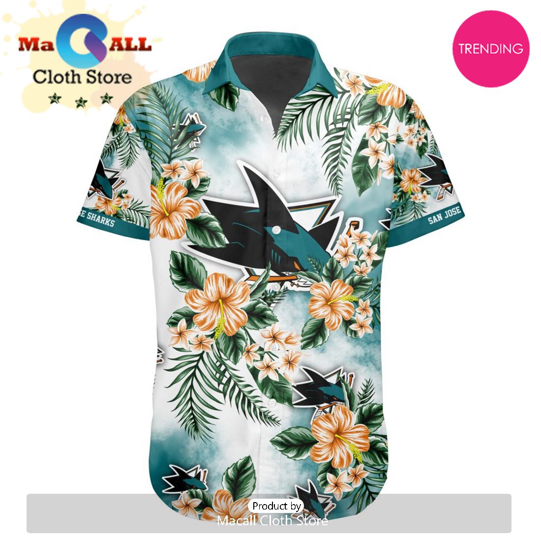 NHL San Jose Sharks Premium Hawaiian Design Button Shirt