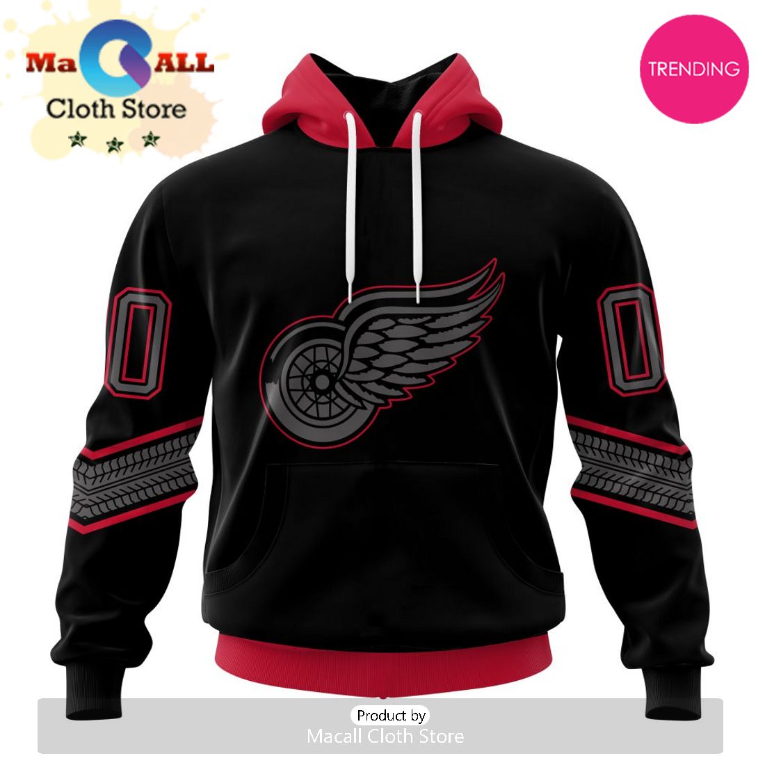 NHL Detroit Red Wings Special Blackout Design 3D Hoodie NHL Detroit Red Wings Special Blackout Design 3D Hoodie