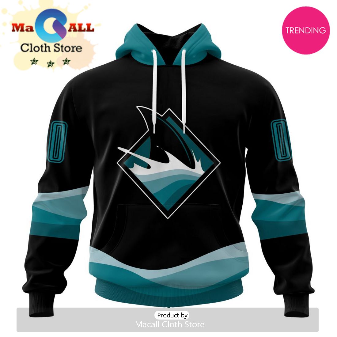 NHL San Jose Sharks Special Blackout Design 3D Hoodie NHL San Jose Sharks Special Blackout Design 3D Hoodie