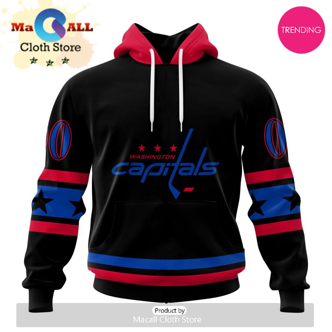 NHL Washington Capitals Special Blackout Design 3D Hoodie NHL Washington Capitals Special Blackout Design 3D Hoodie