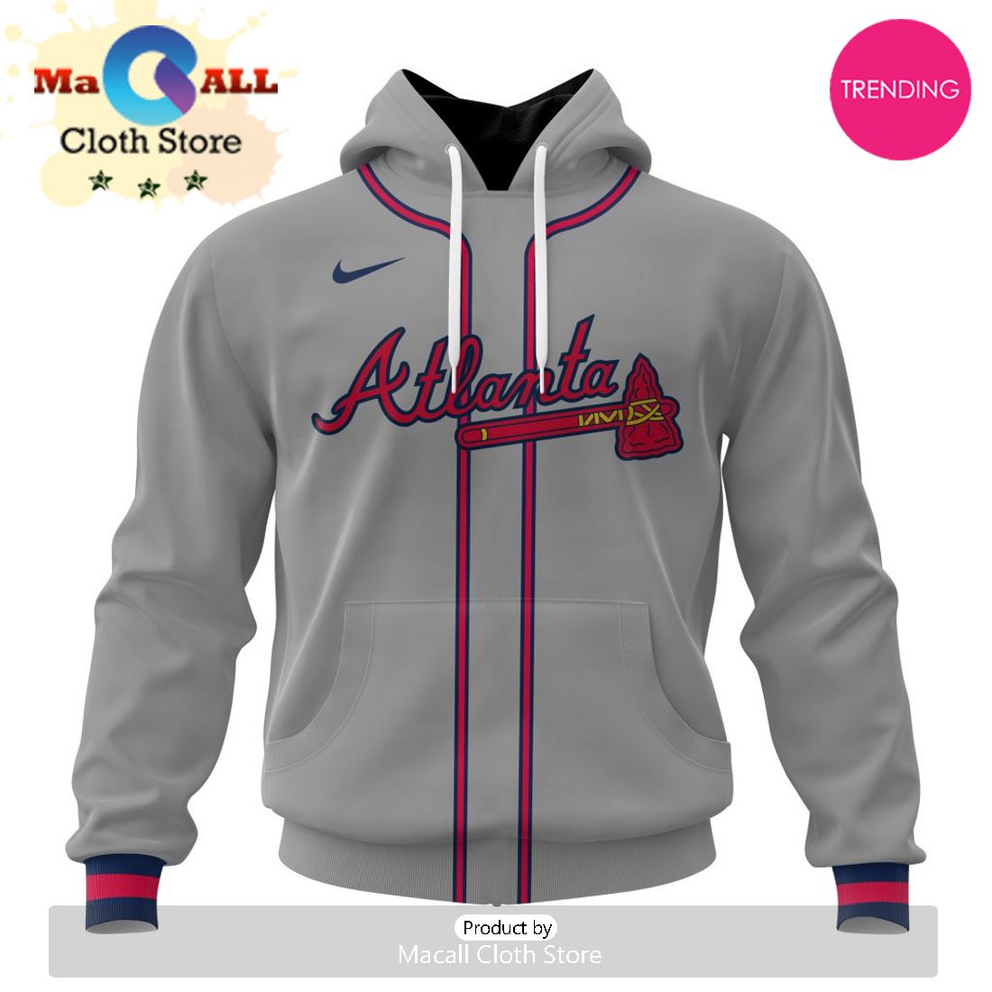 Atlanta Braves Custom MLB 2024 Road Kits Hoodie 3D