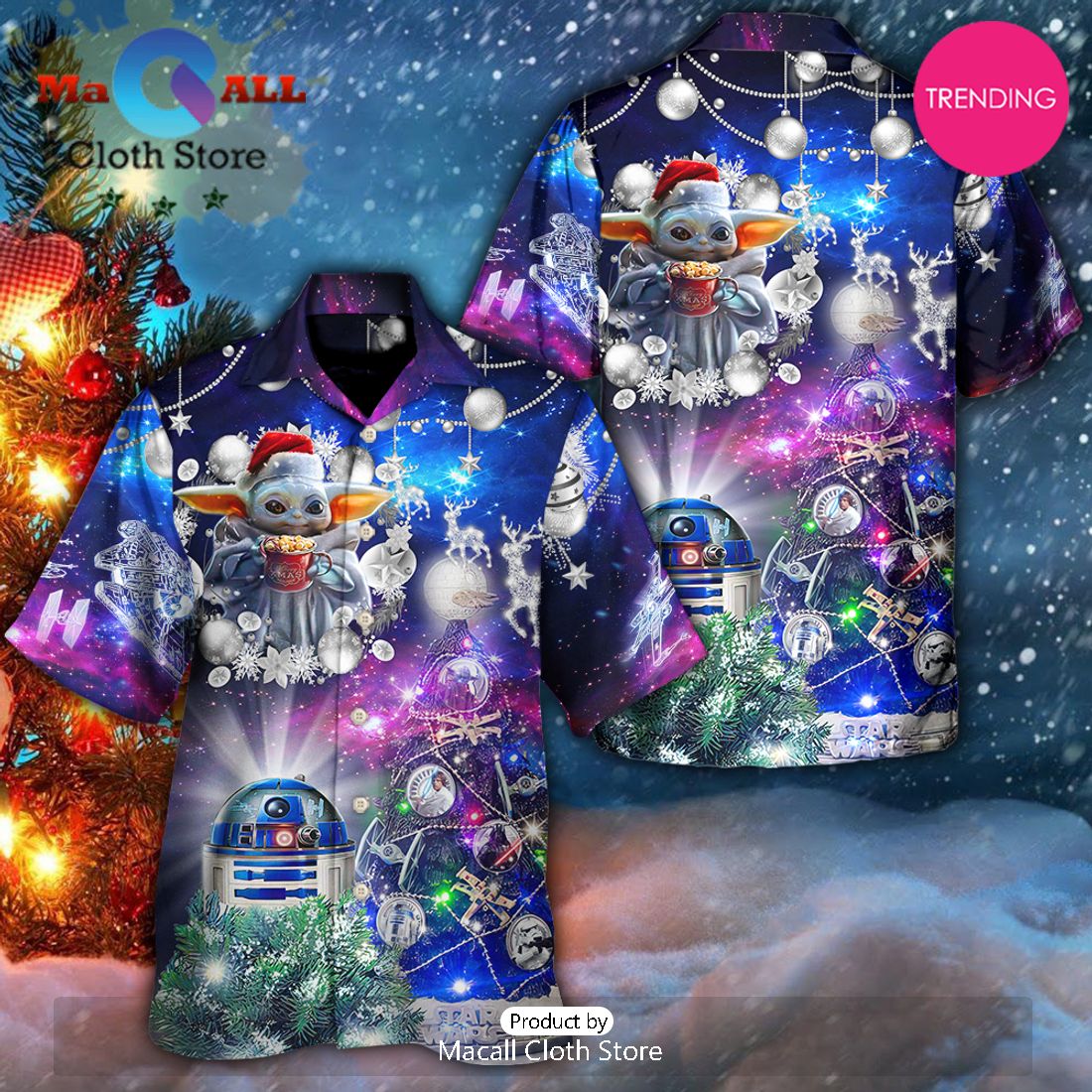 Christmas Star Wars Christmas Tree Yellow Stunning Night Hawaiian Shirt