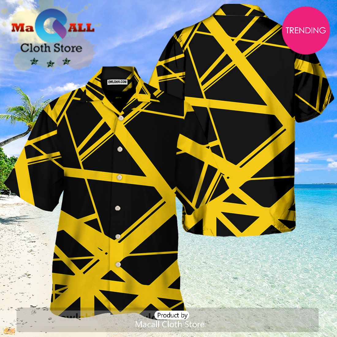 Van Halen Gift for Fan EVH Memorials Eddie Van Halen Yellow Guitar Hawaii Shirt