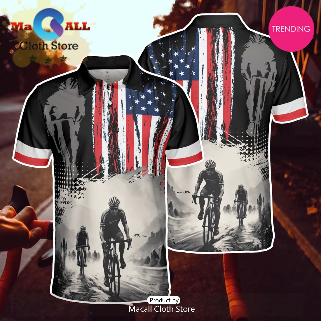 American Pride Cycling Polo Shirt For Men