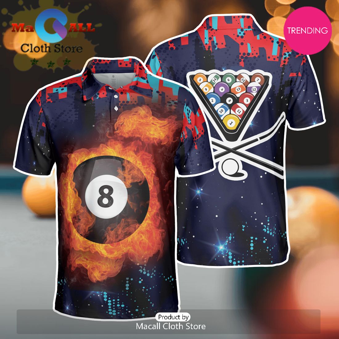 Billiard Blue Fire Polo Shirt For Men