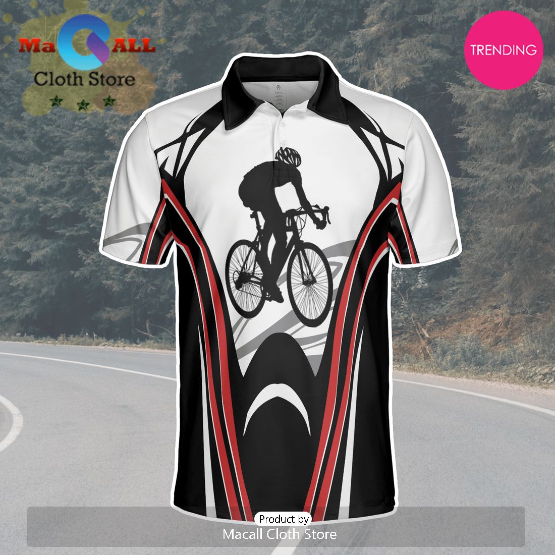 Black Red Cycling Polo Shirt For Men