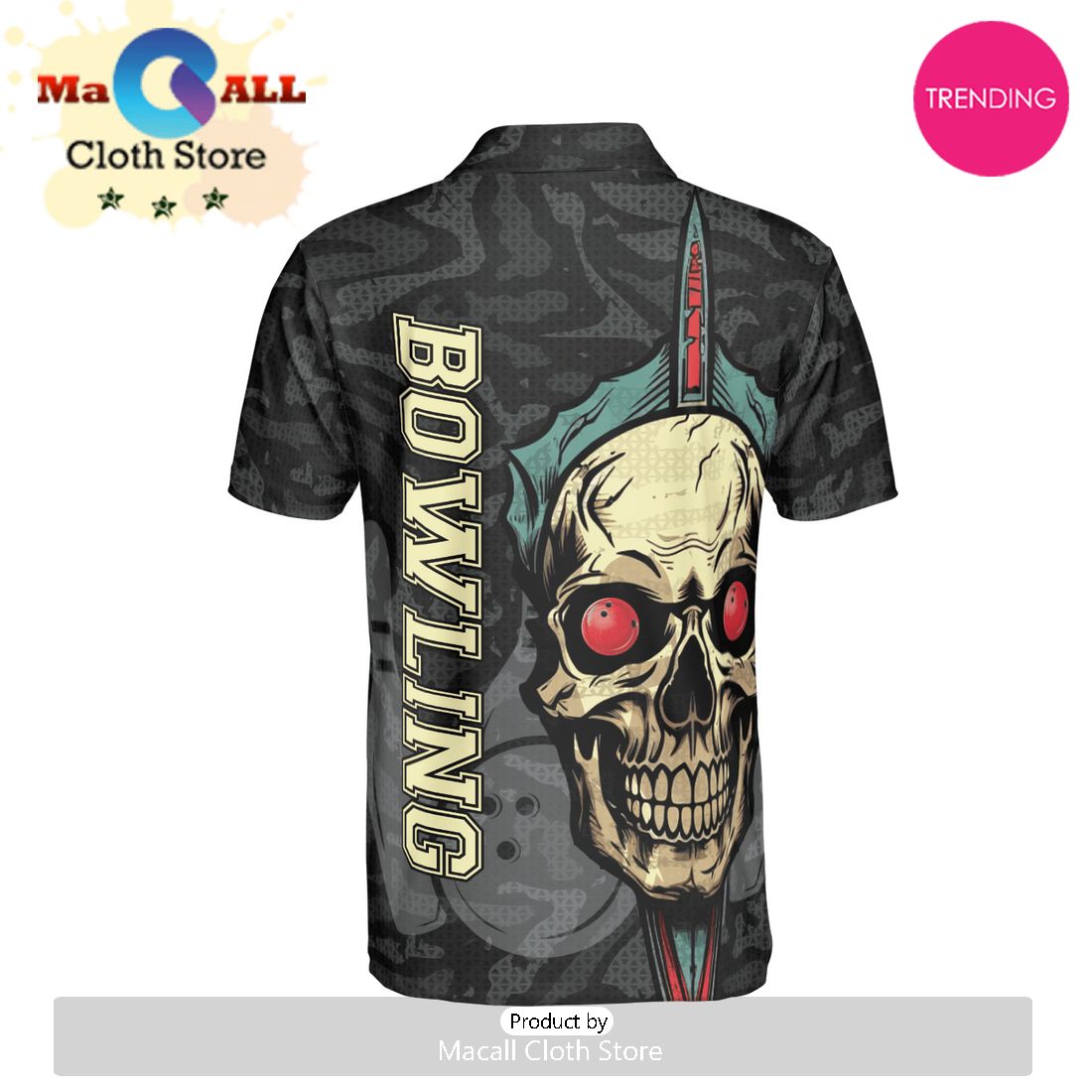 Bowling Skull Vintage Polo Shirt For Men