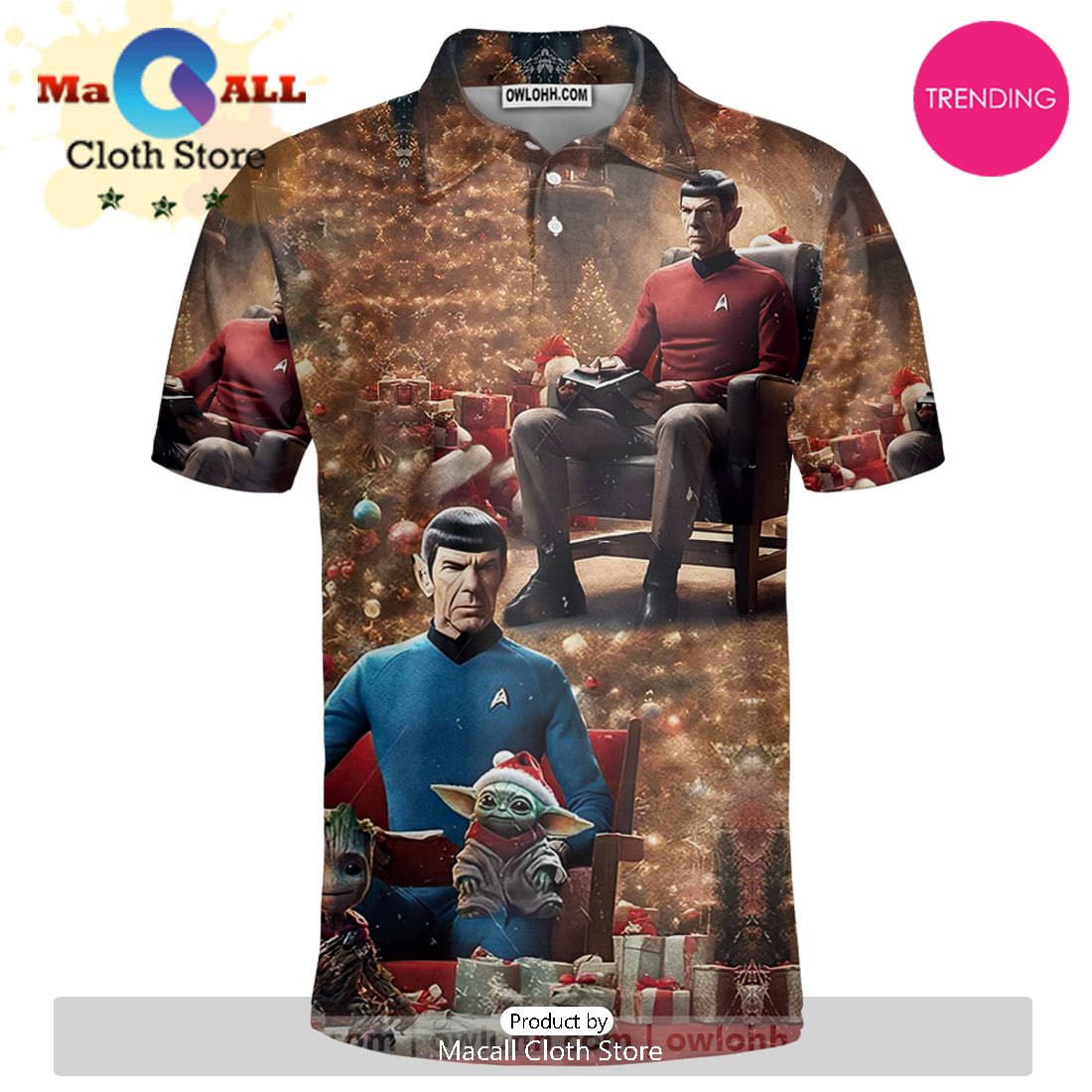 Christmas Star Trek Groot And Baby Yoda Comfort and Joy Christmas Polo Shirt