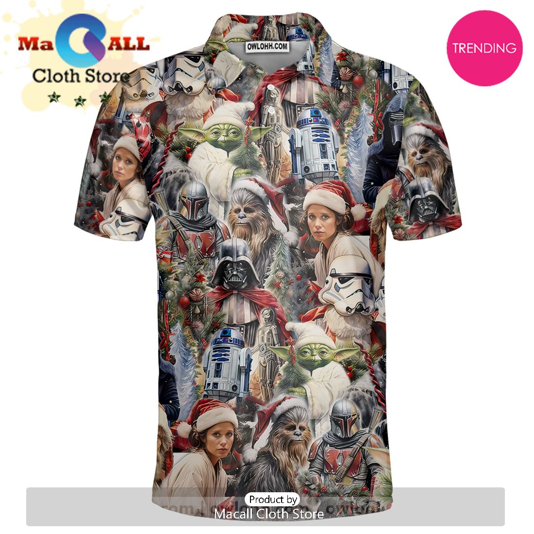 Christmas Star Wars With Santa Hat And Christmas Trees Polo Shirt