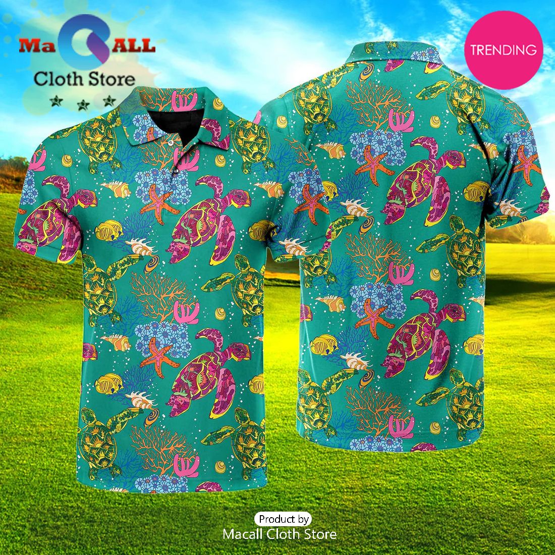 Colorful Turtles Polo Shirt For Men